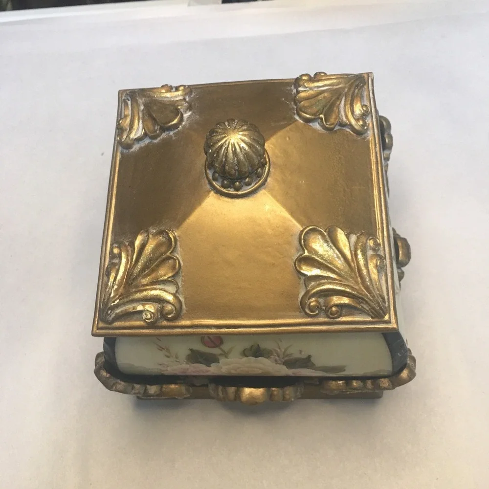 VTG Storage Box Or Tea Lite Holder With Handpainted Roses Cottage Shabby Chic